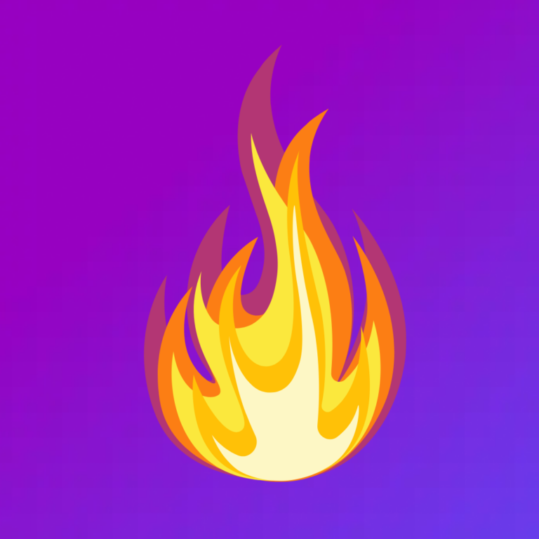 A red, orange, and yellow flam on a purple gradient backdrop.